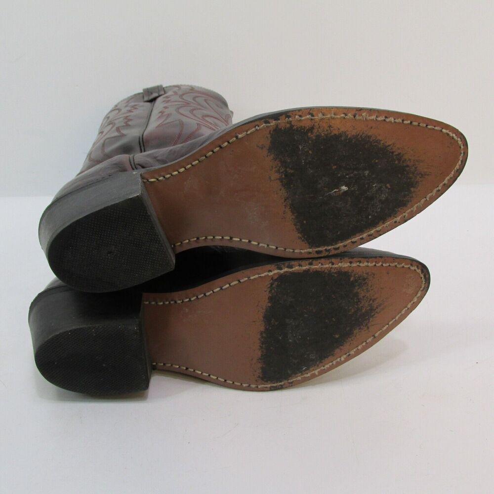 Lea Vamp & Fox Cowboy Boots, Mahogany Leather Pull Tab Western Boots, 7 D 7D USA - Picture 6 of 8